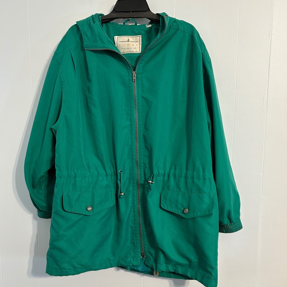 TOWNE‎ FROM LONDON FOG Green Lightweight Zip Up Hooded Jacket size large Women